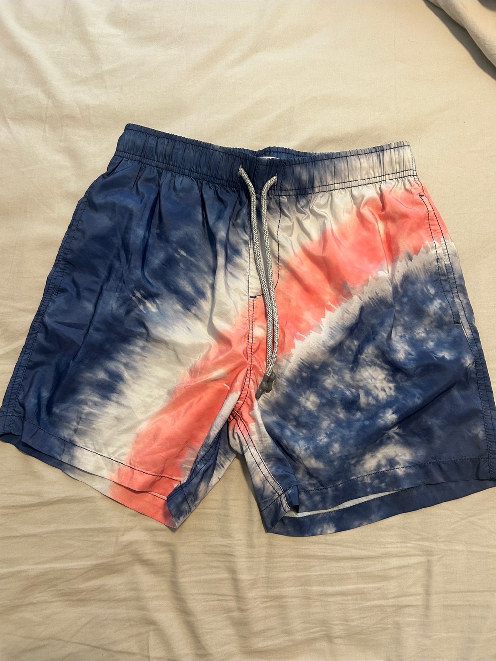 Men's Tie-Dye Blue & Coral Swim Shorts with Drawstring